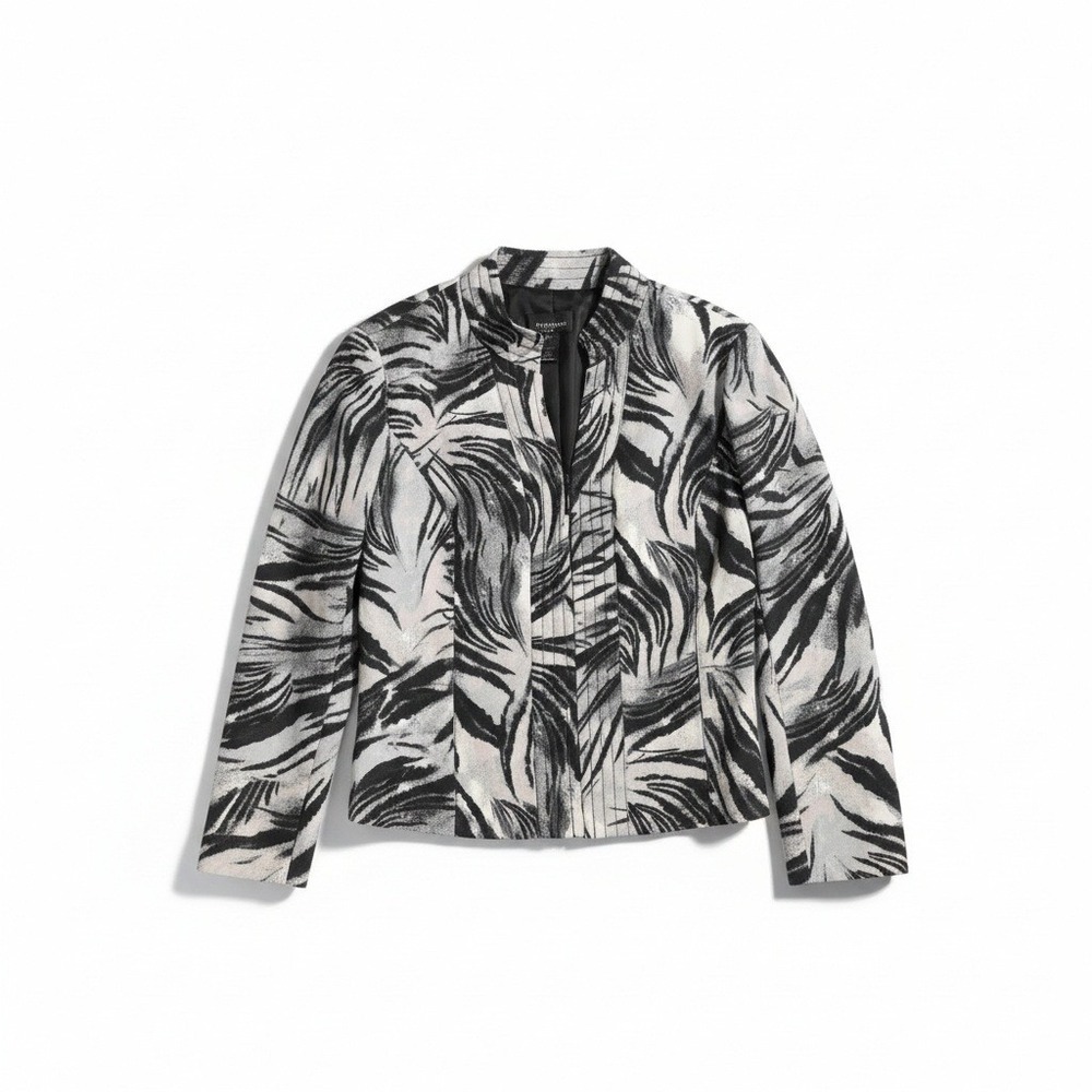 Molly & Maxx Petite Zebra Print Zip Front Blazer Jacket Black White PS